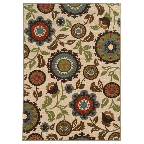 Loop Pile Over Scale Floral Ivory/ Multi Nylon Rug (3'3 x 5'5) - 3'3" x 5'5"
