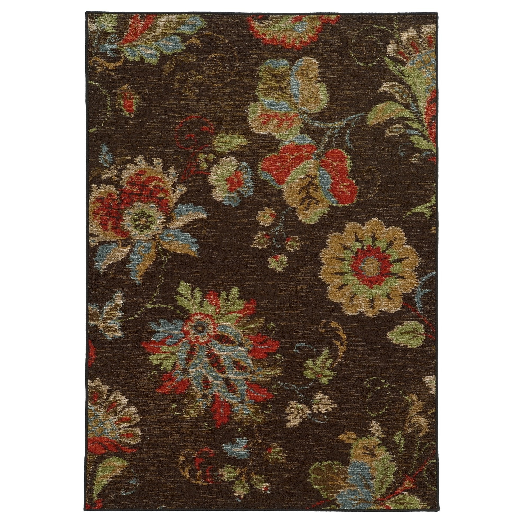 Loop Pile Ikat Floral Brown/ Multi Nylon Rug (33 X 55)