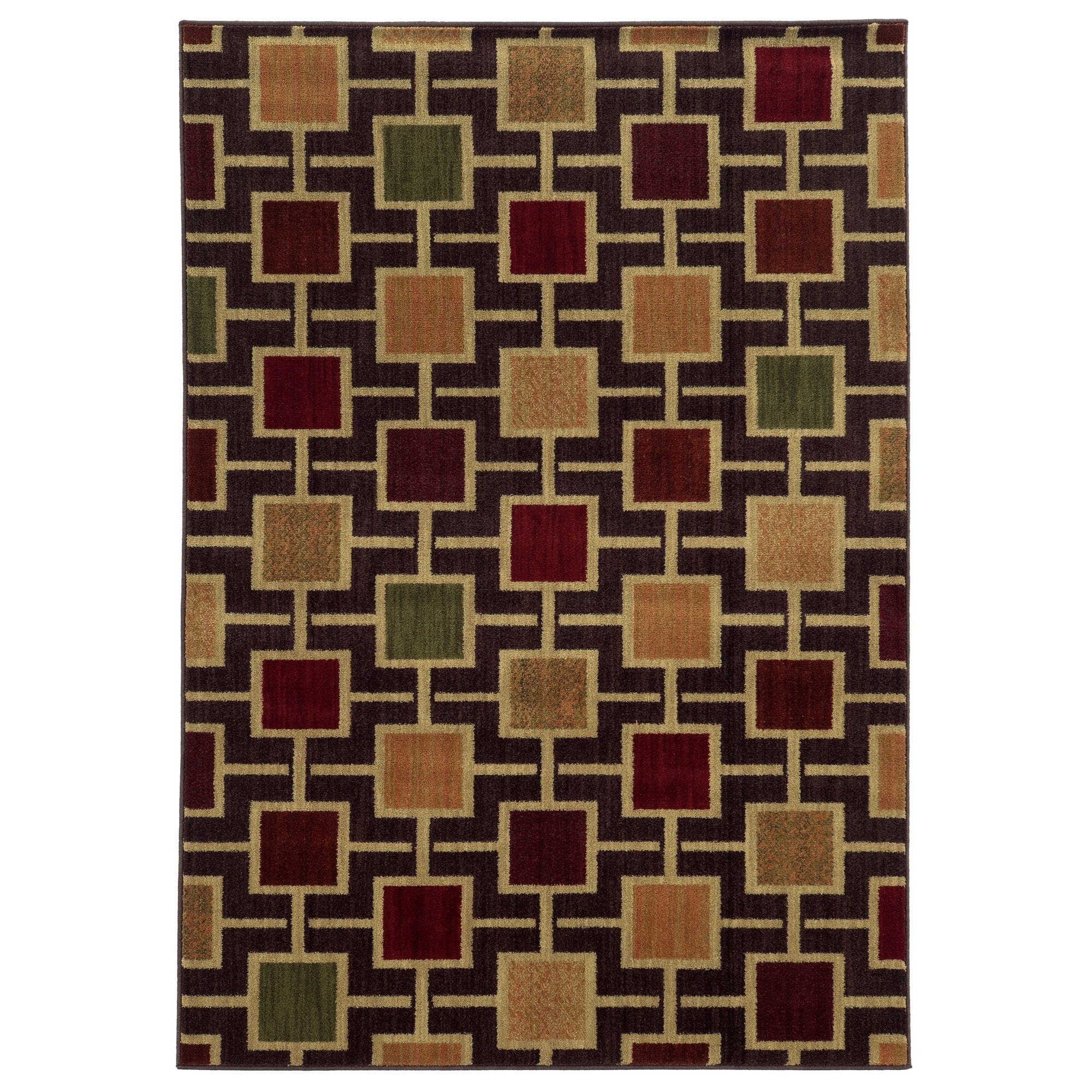 Geometric Block Brown/ Beige Rug (33 X 55)