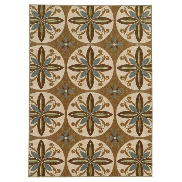 Loop Pile Casual Floral Tan/ Ivory Nylon Rug (5'3 x 7'3) - 5'3" x 7'3"