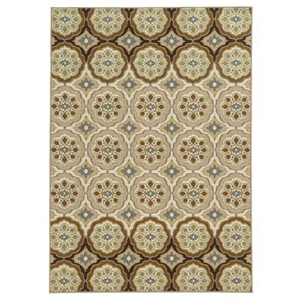 Loop Pile Casual Floral Ivory/ Tan Nylon Rug (5'3 x 7'3) - 5'3" x 7'3"