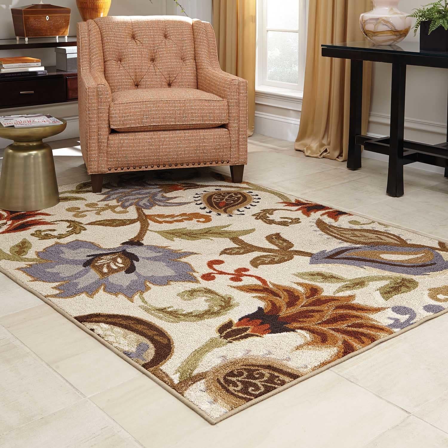 Loop Pile Over Scale Floral Ivory/ Multi Nylon Rug (53 X 73)