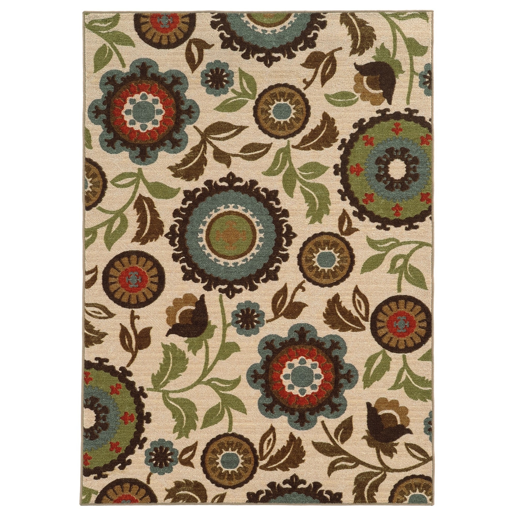 Loop Pile Over Scale Floral Ivory/ Multi Nylon Rug (53 X 73)