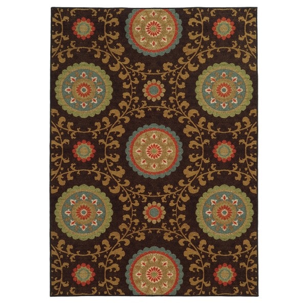 Loop Pile Over Scale Floral Brown/ Multi Nylon Rug (6'7 x 9'3) - 6'7" x 9'3"