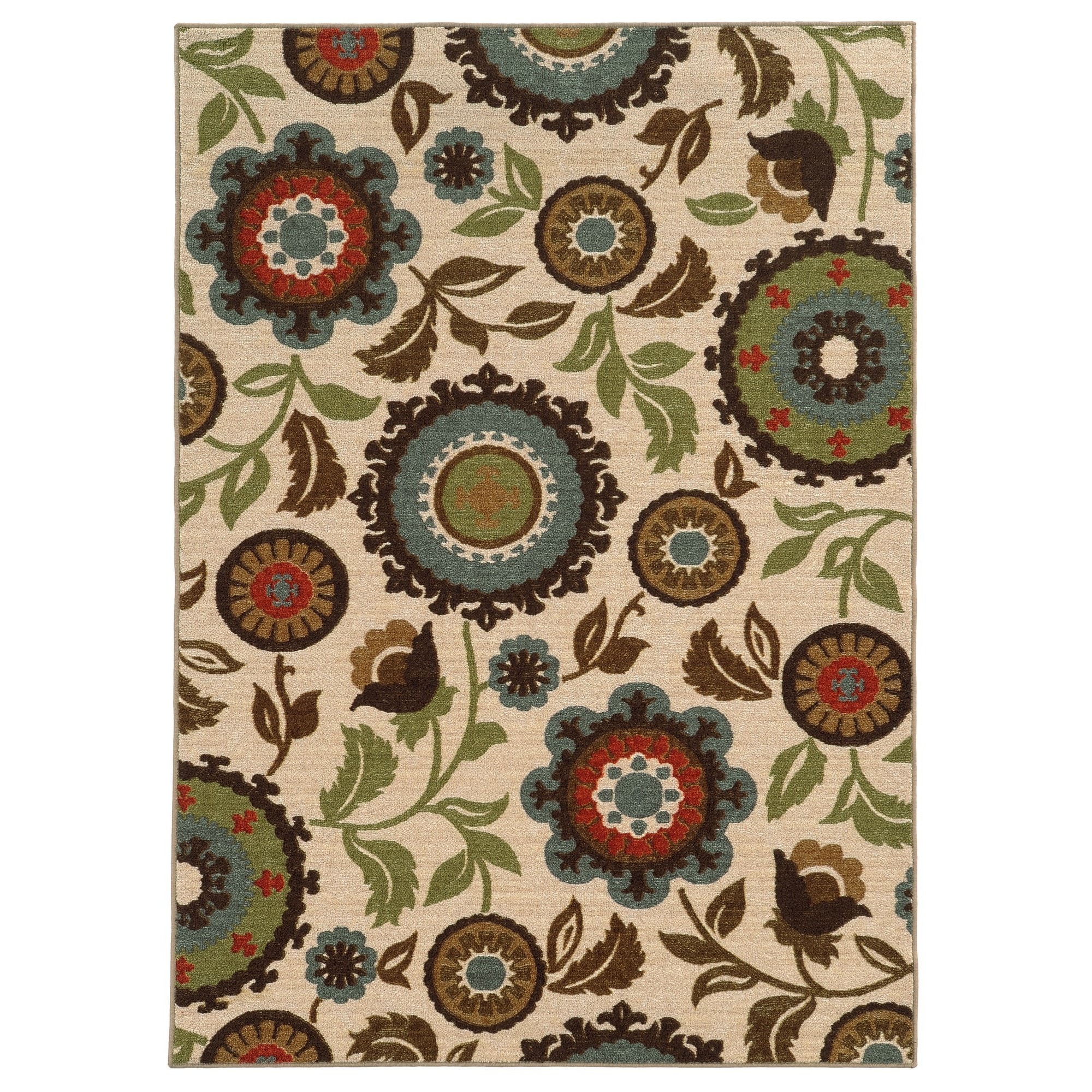 Loop Pile Over Scale Floral Ivory/ Multi Nylon Rug (67 X 93)