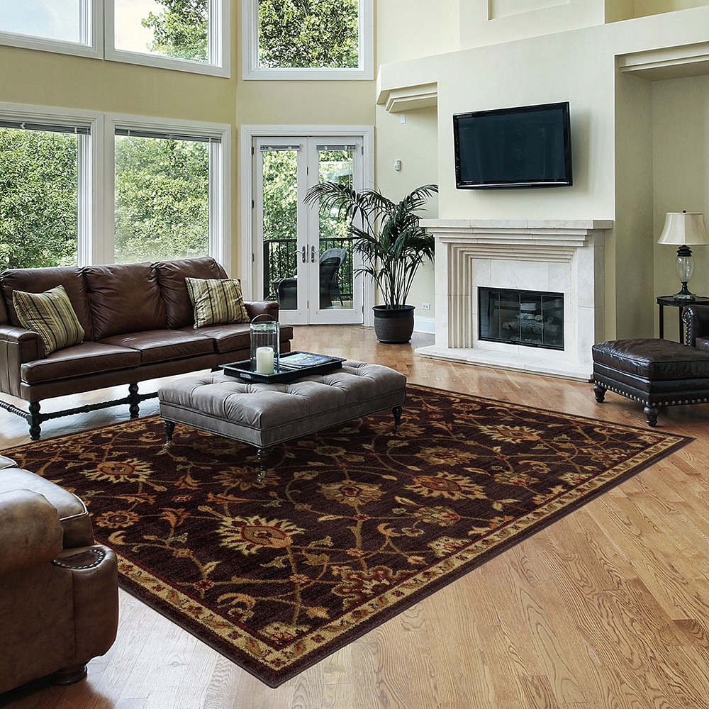 Traditional Floral Brown/ Beige Rug (67 X 93)