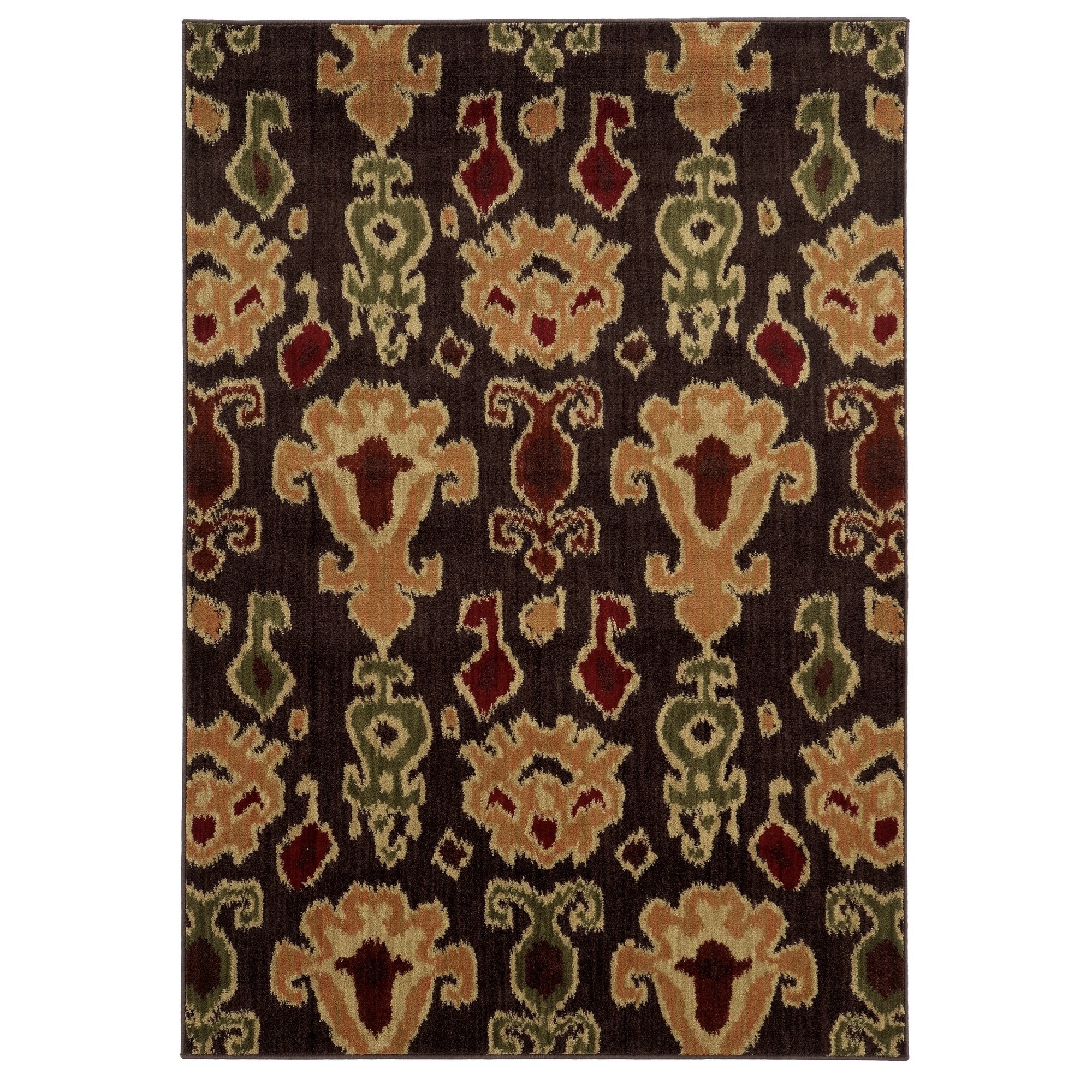 Tribal Ikat Brown/ Gold Rug (67 X 93)