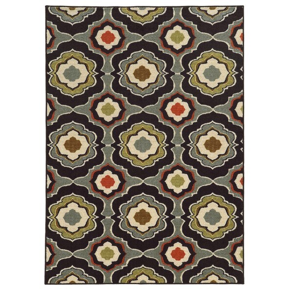 Loop Pile Abstract Black/ Grey Nylon Rug - 7'10 x 10'