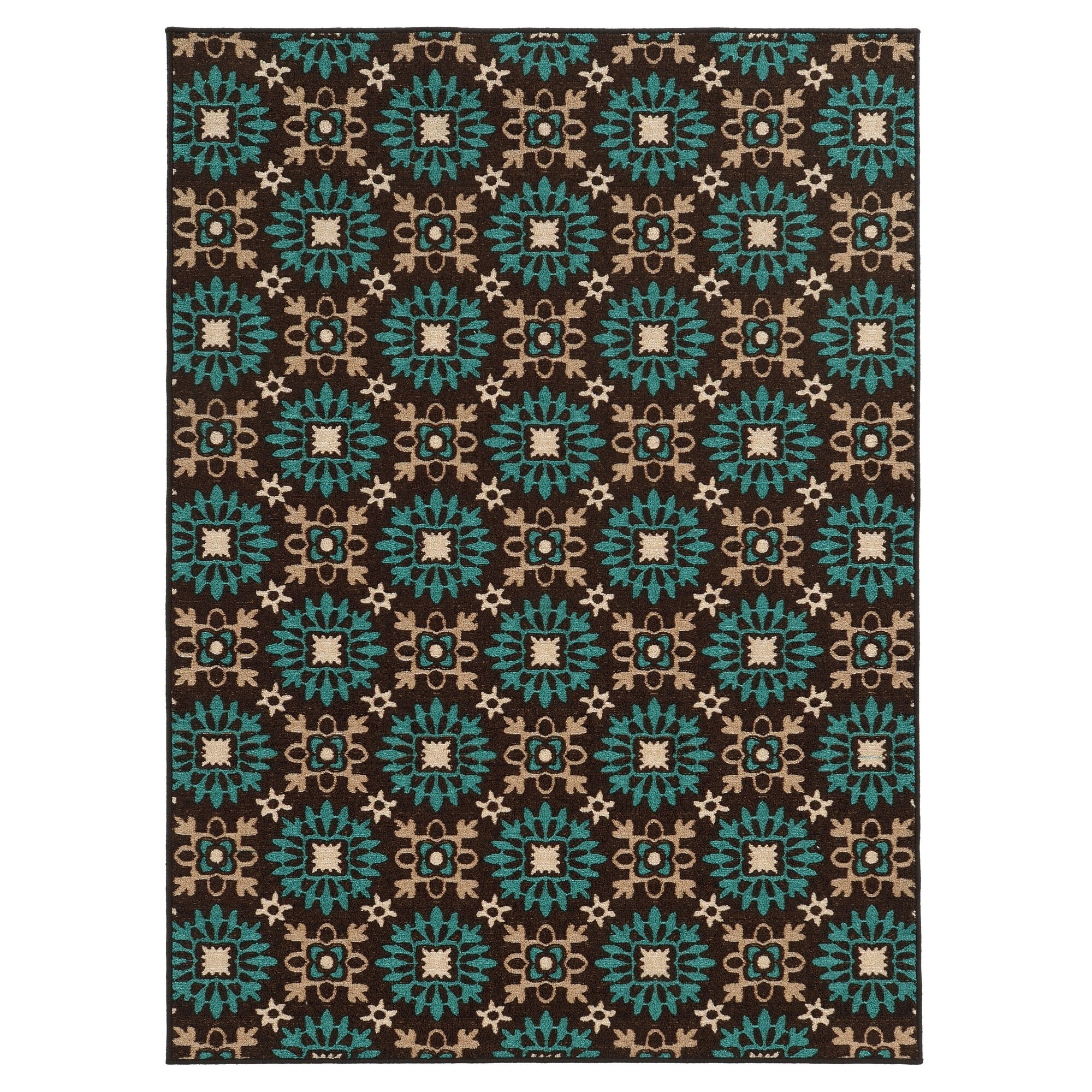 Loop Pile Casual Floral Brown/ Blue Nylon Rug (22 X 39)