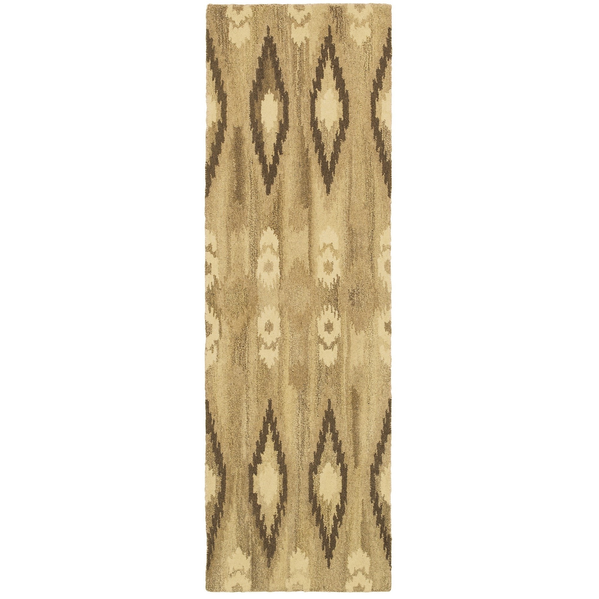 Ikat Pattern Hand made Beige/ Ivory Rug (26 X 8)