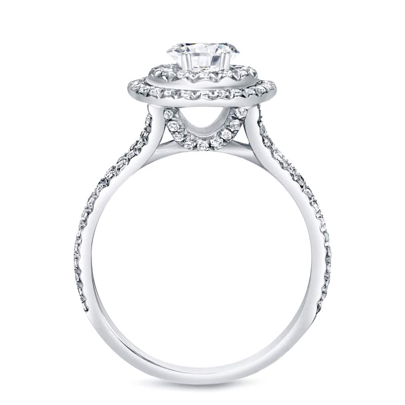 Auriya 1ct TDW Double Halo Round Diamond Engagement Ring 14k Gold (H-I, SI1-SI2)