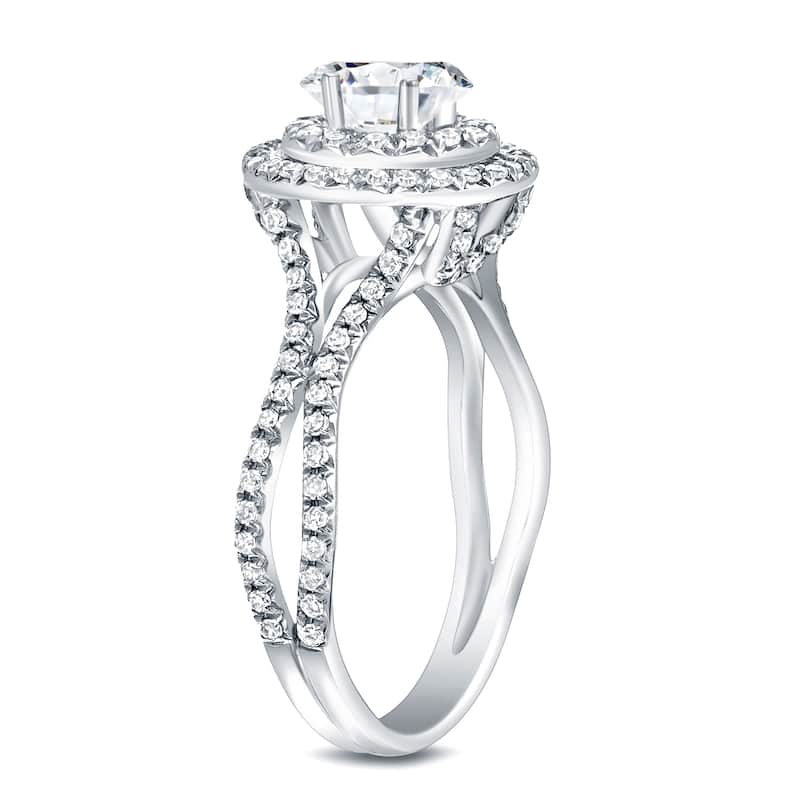 Auriya 1ct TDW Double Halo Round Diamond Engagement Ring 14k Gold (H-I, SI1-SI2)