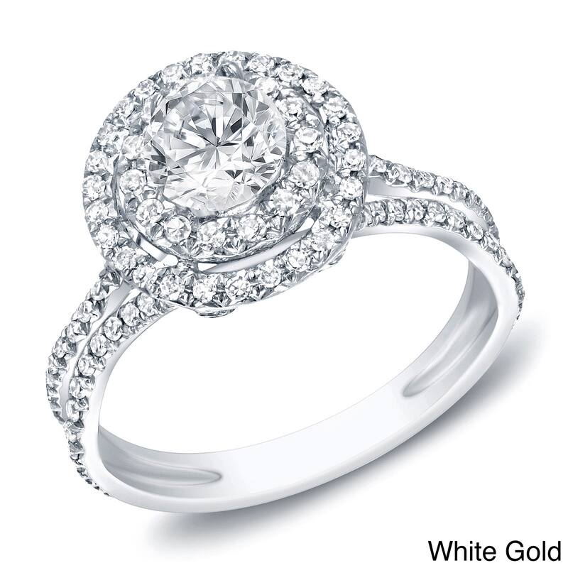Auriya 1ct TDW Double Halo Round Diamond Engagement Ring 14k Gold (H-I, SI1-SI2) - 4 - White