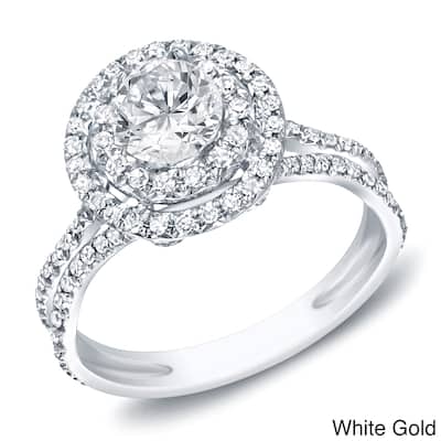Auriya 1ct TDW Double Halo Round Diamond Engagement Ring 14k Gold (H-I, SI1-SI2)