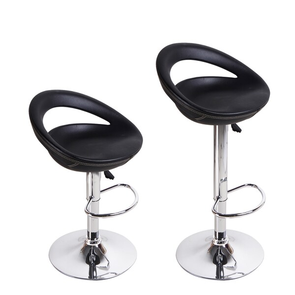 Adeco Black Round Hydraulic Lift Adjustable Barstool Chairs (Set of 2
