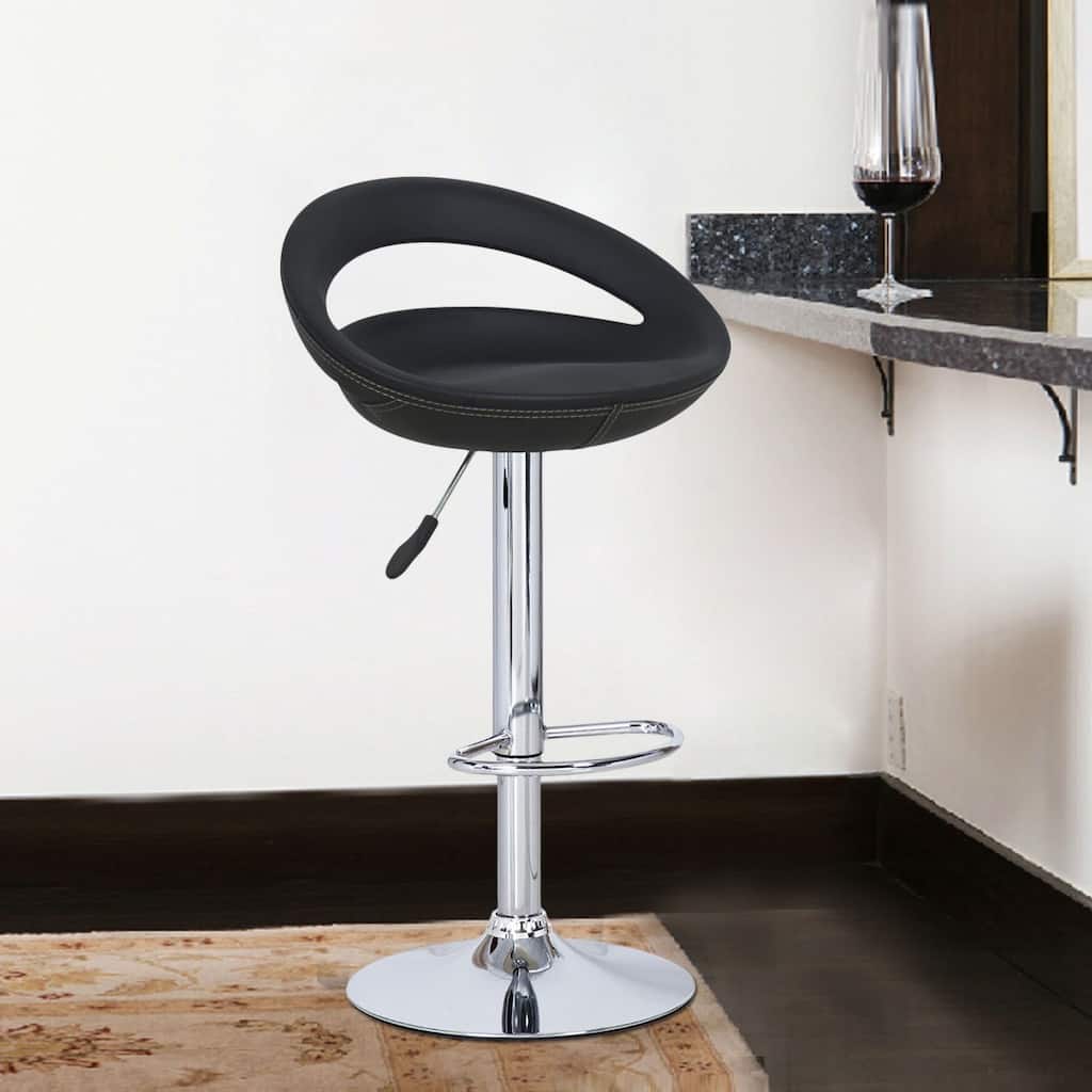 Adeco Black Round Hydraulic Lift Adjustable Barstool Chairs (Set of 2)