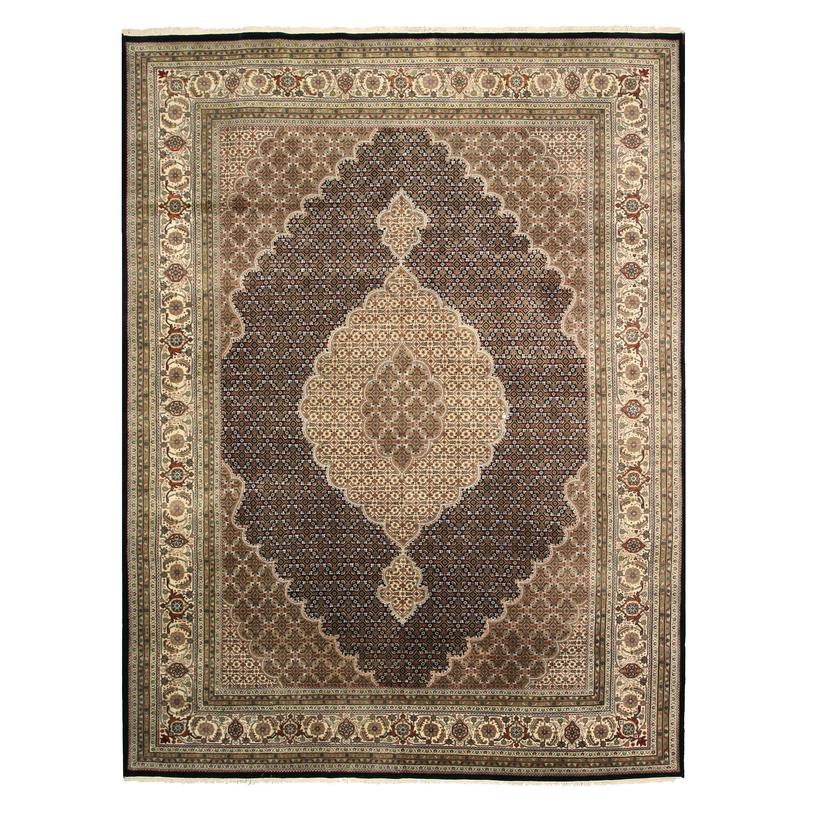 Eorc Black Hand knotted Wool and Silk Tabriz Mahi Rug (26 X 6)