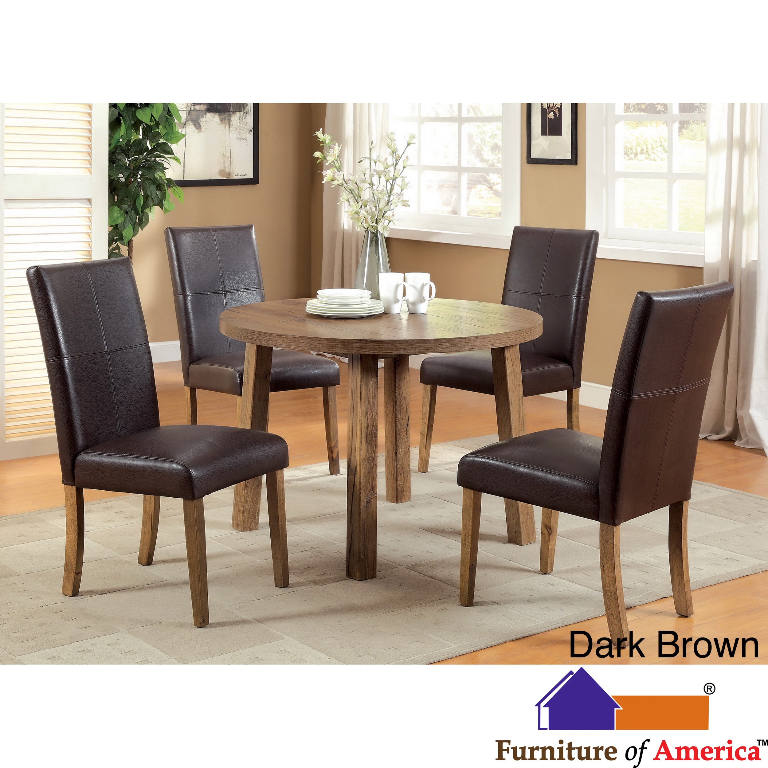 Furniture Of America Seline Weathered Elm 5 piece Round Table Dining Set