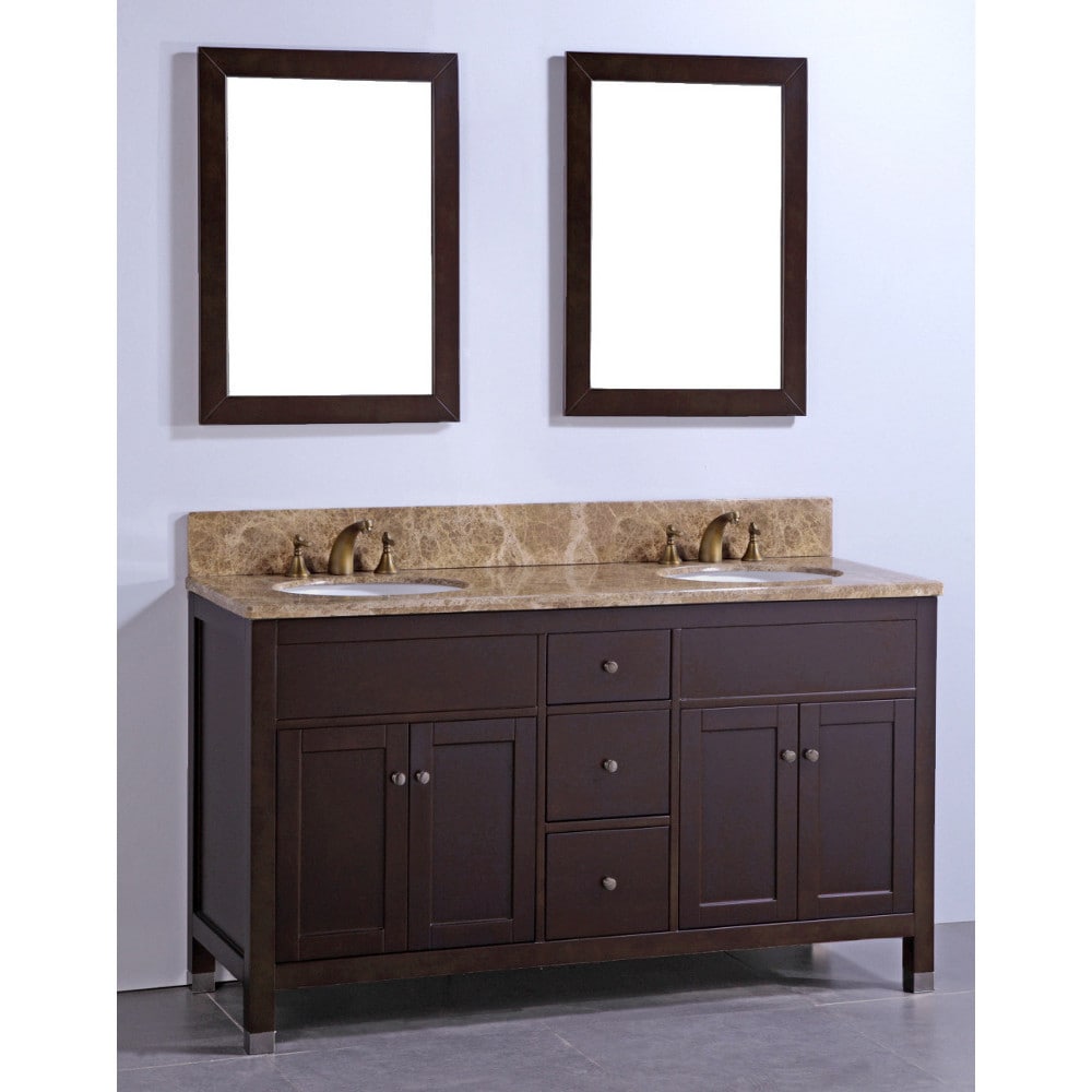 Marble Top 60 inch Double sink Matching Dual Mirrors Bathroom Vanity