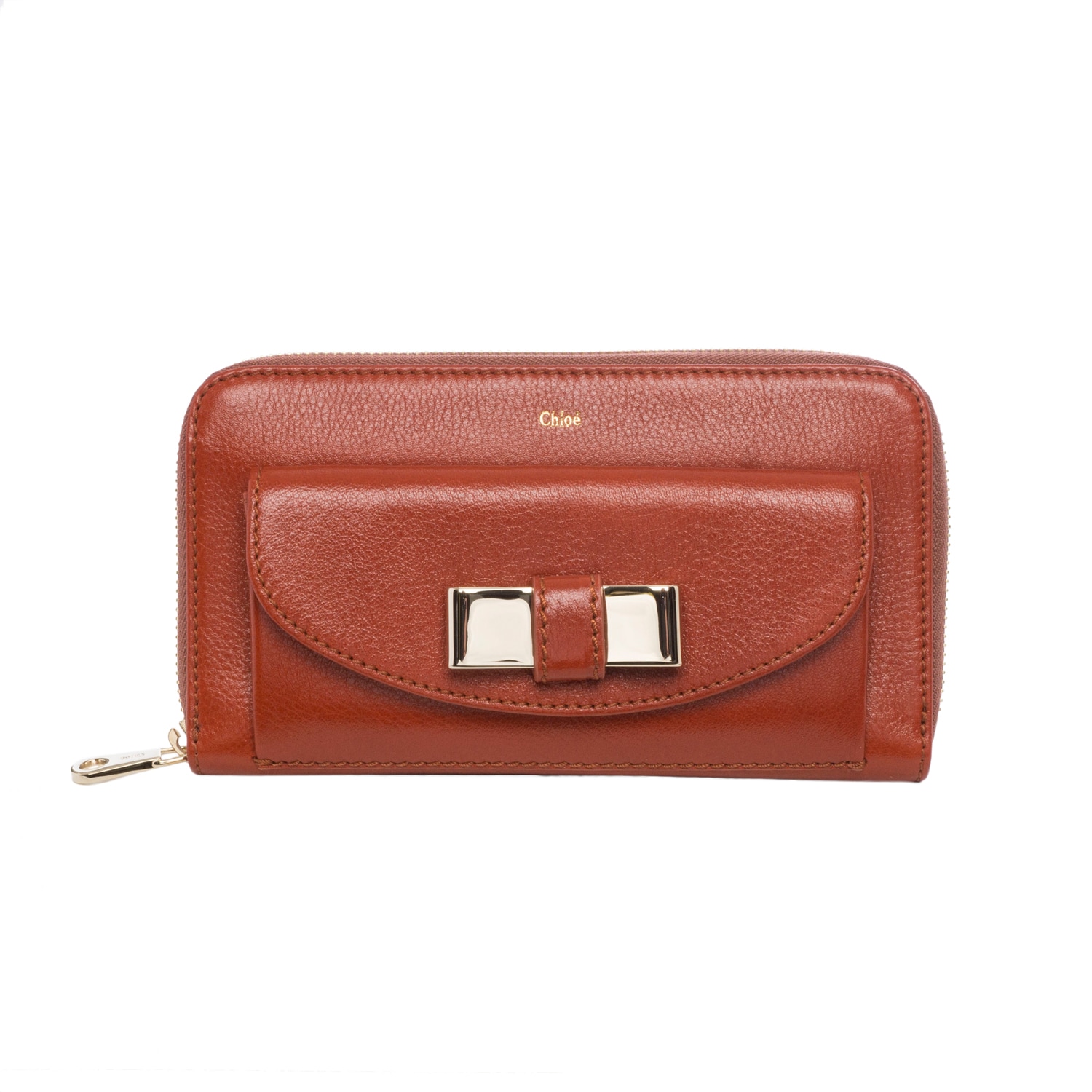 Chloe Lily Burnt Orange Leather Long Zip around Wallet