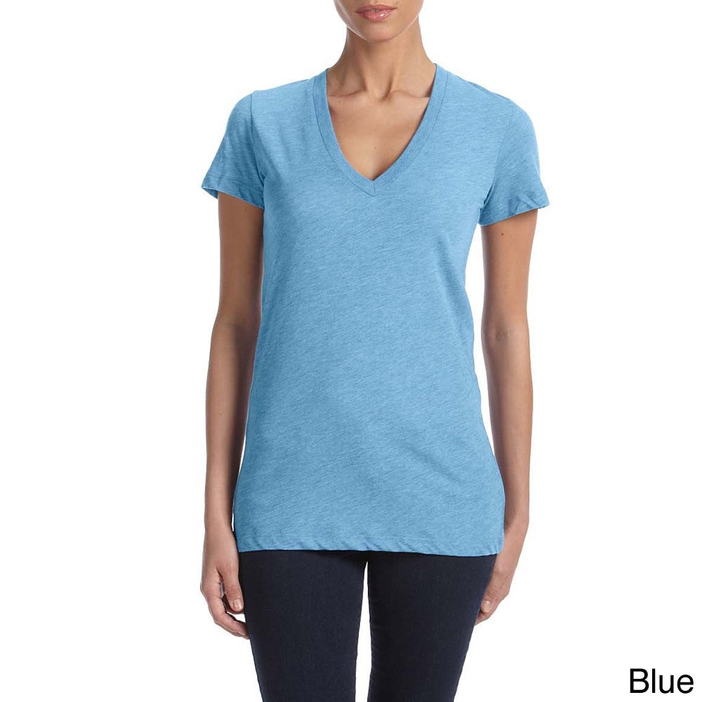 Bella Bella Womens Triblend Deep V neck T shirt Blue Size XXL (18)