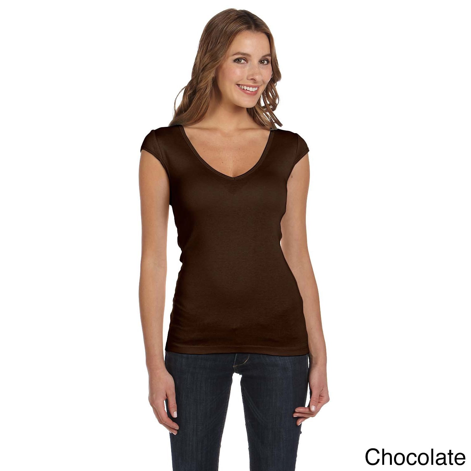 Bella Bella Womens Sheer Rib Deep V neck T shirt Brown Size XXL (18)