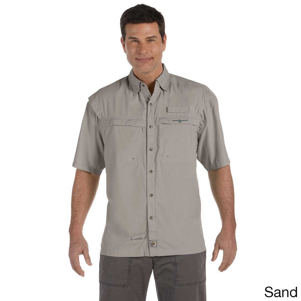 Hook and Tackle Hook   Tackle Mens Peninsula Short Sleeve Performance Fishing Shirt Beige Size XXL