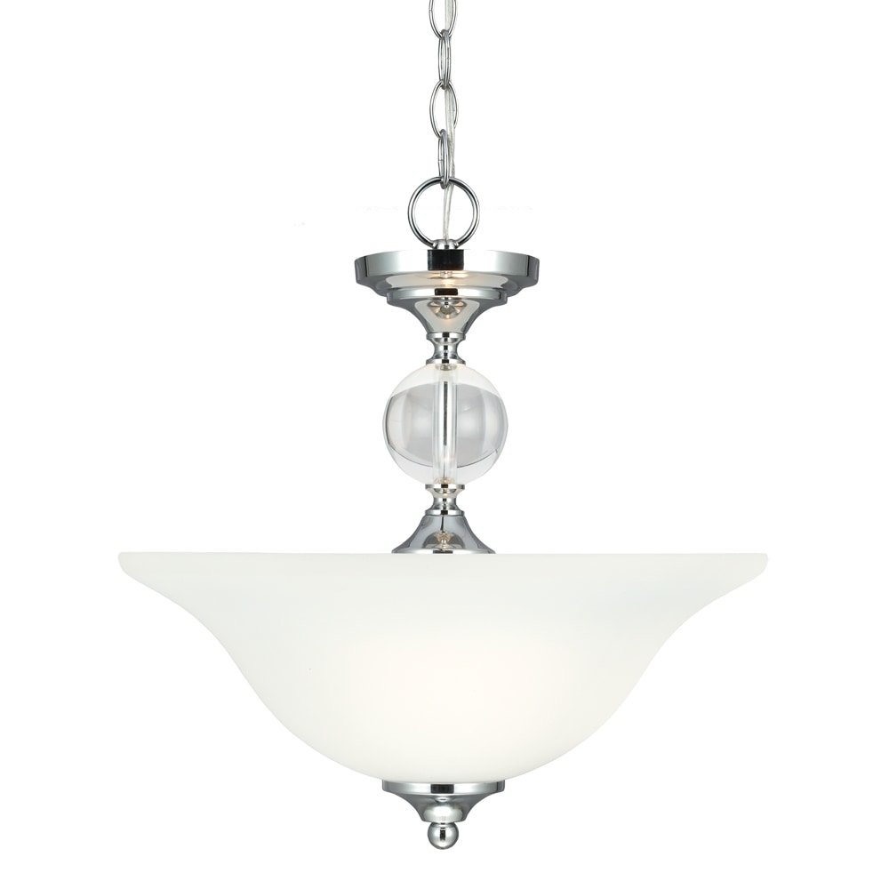 Englehorn 2 light Semi flush Convertible Chrome Pendant With Etched Glass