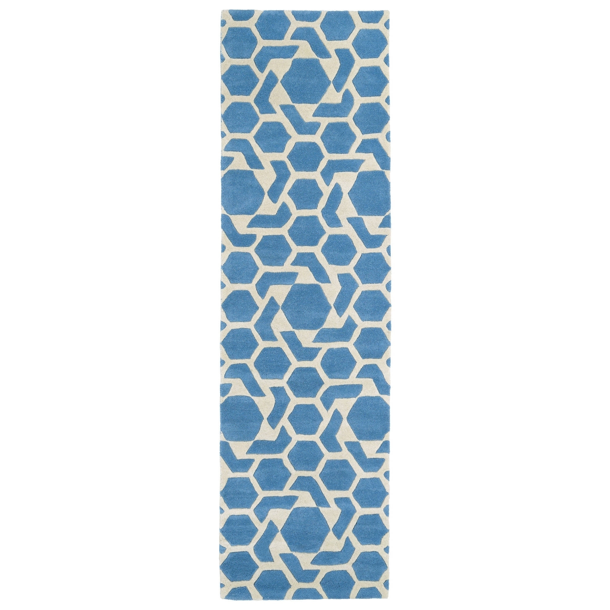 Hand tufted Cosmopolitan Geo Blue/ Ivory Wool Rug (23 X 8)