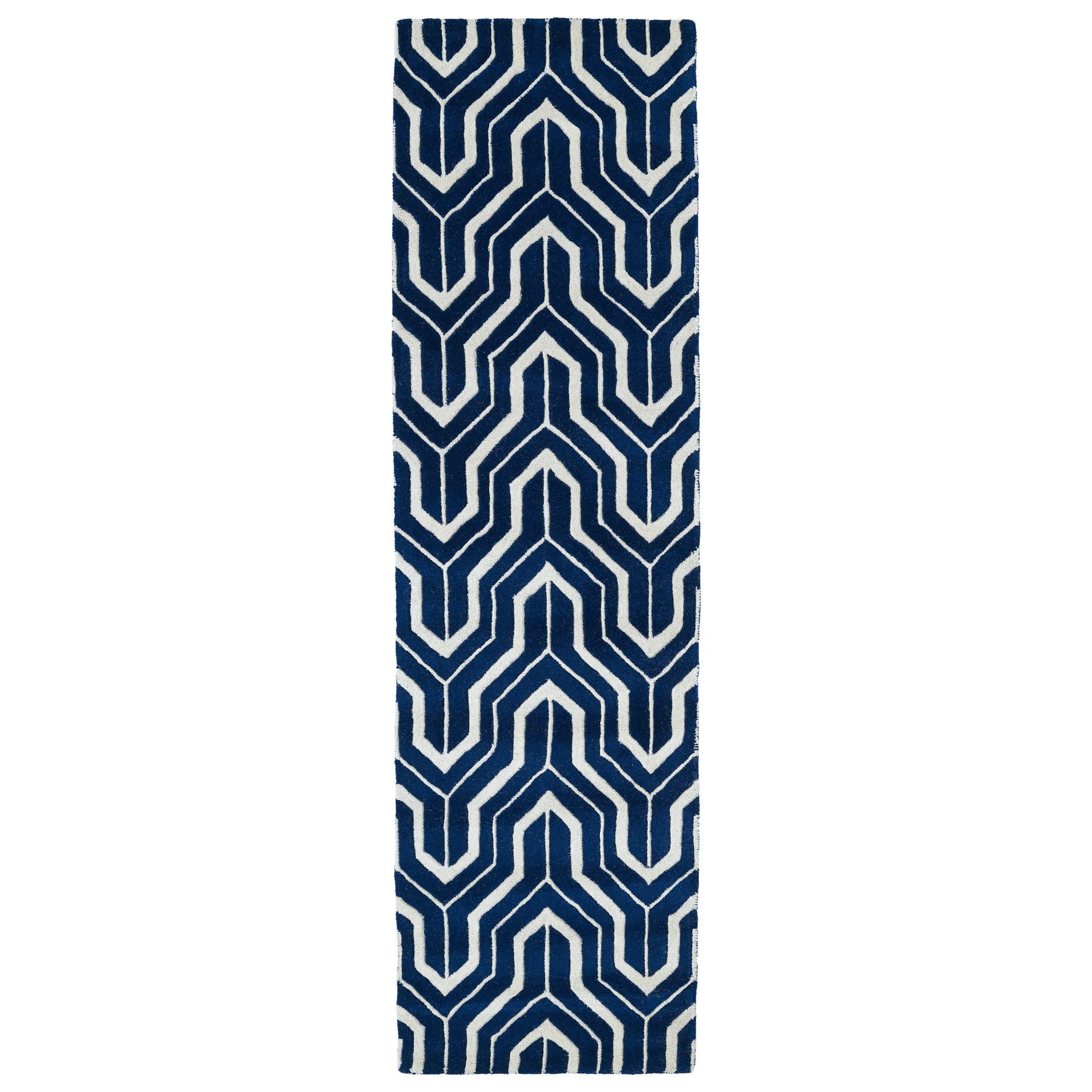 Cosmopolitan Navy/ Ivory Hand tufted Wool Rug (23 X 8)