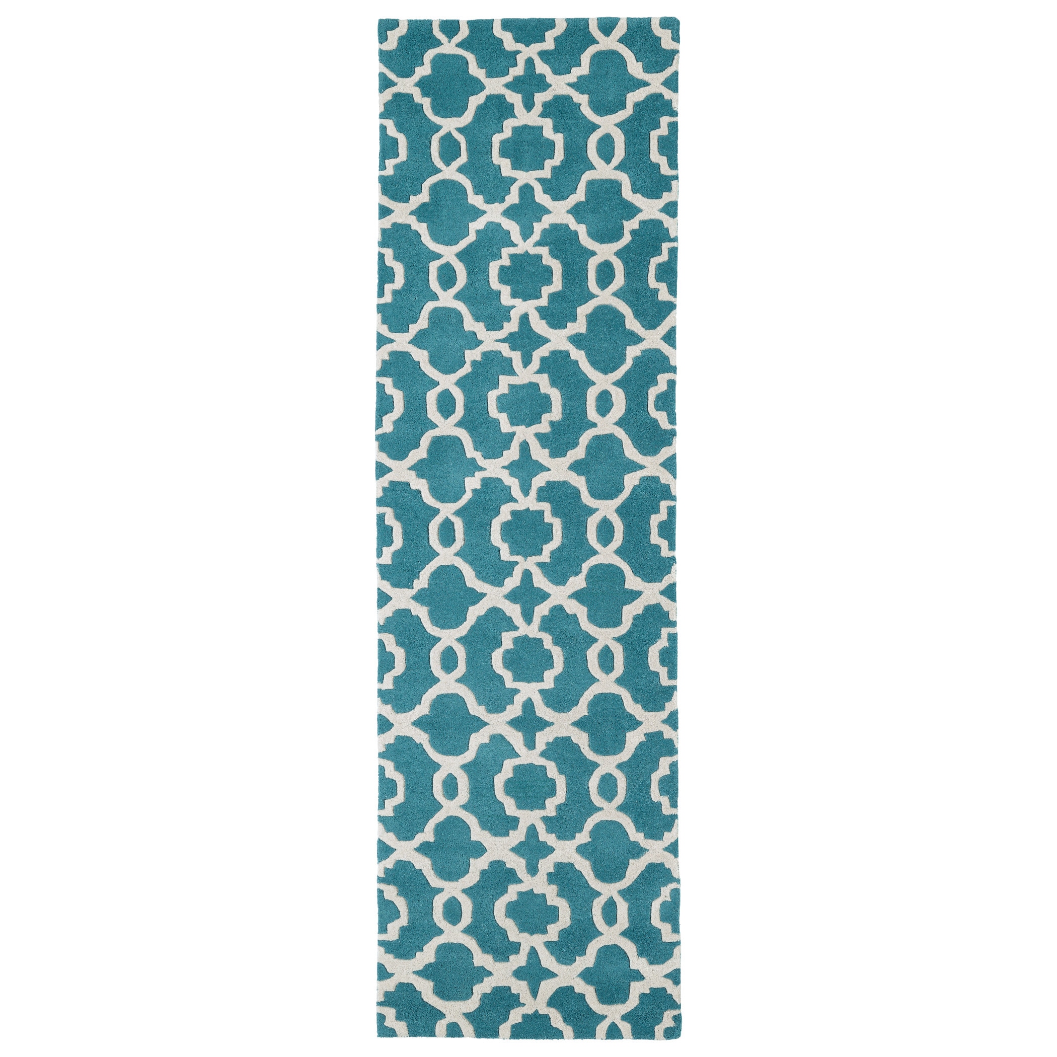 Cosmopolitan Trellis Teal/ Ivory Hand tufted Wool Rug (23 X 8)