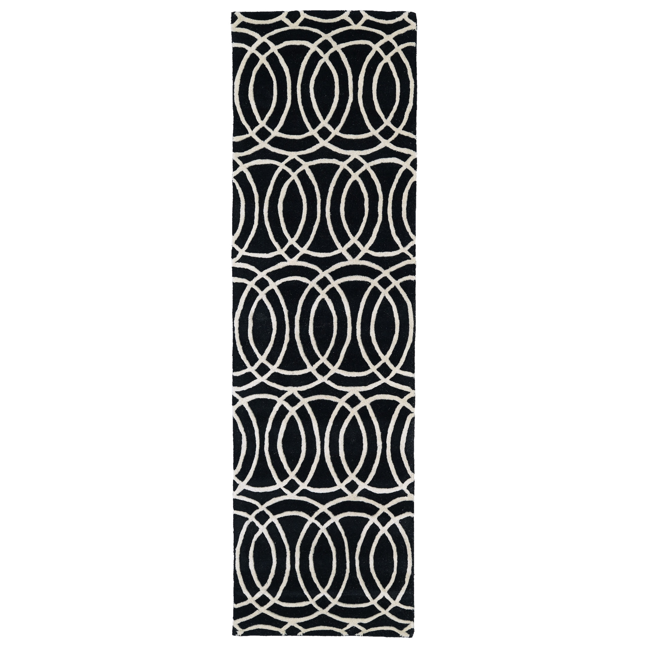 Cosmopolitan Circles Black/ Ivory Hand tufted Wool Rug (23 X 8)