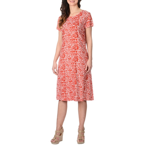 La Cera Women's Red Floral Pattern Dress La Cera Casual Dresses