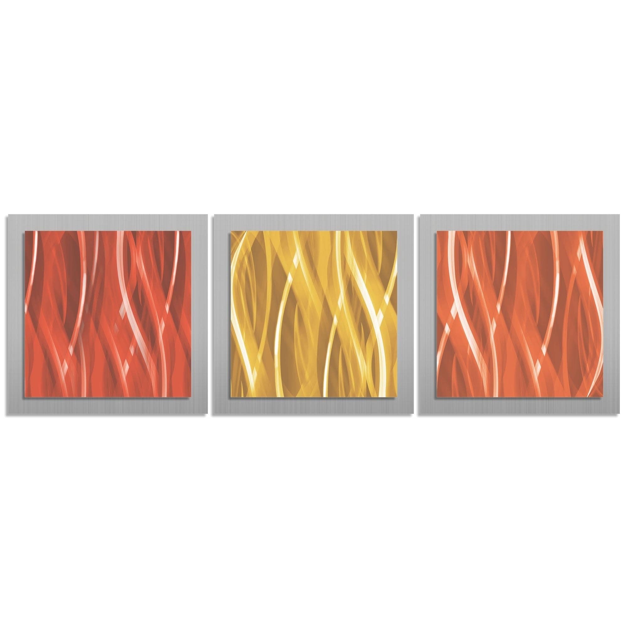 Contemporary Warm Essence Burnt Orange, Red   Gold Layered Metal Wall Art