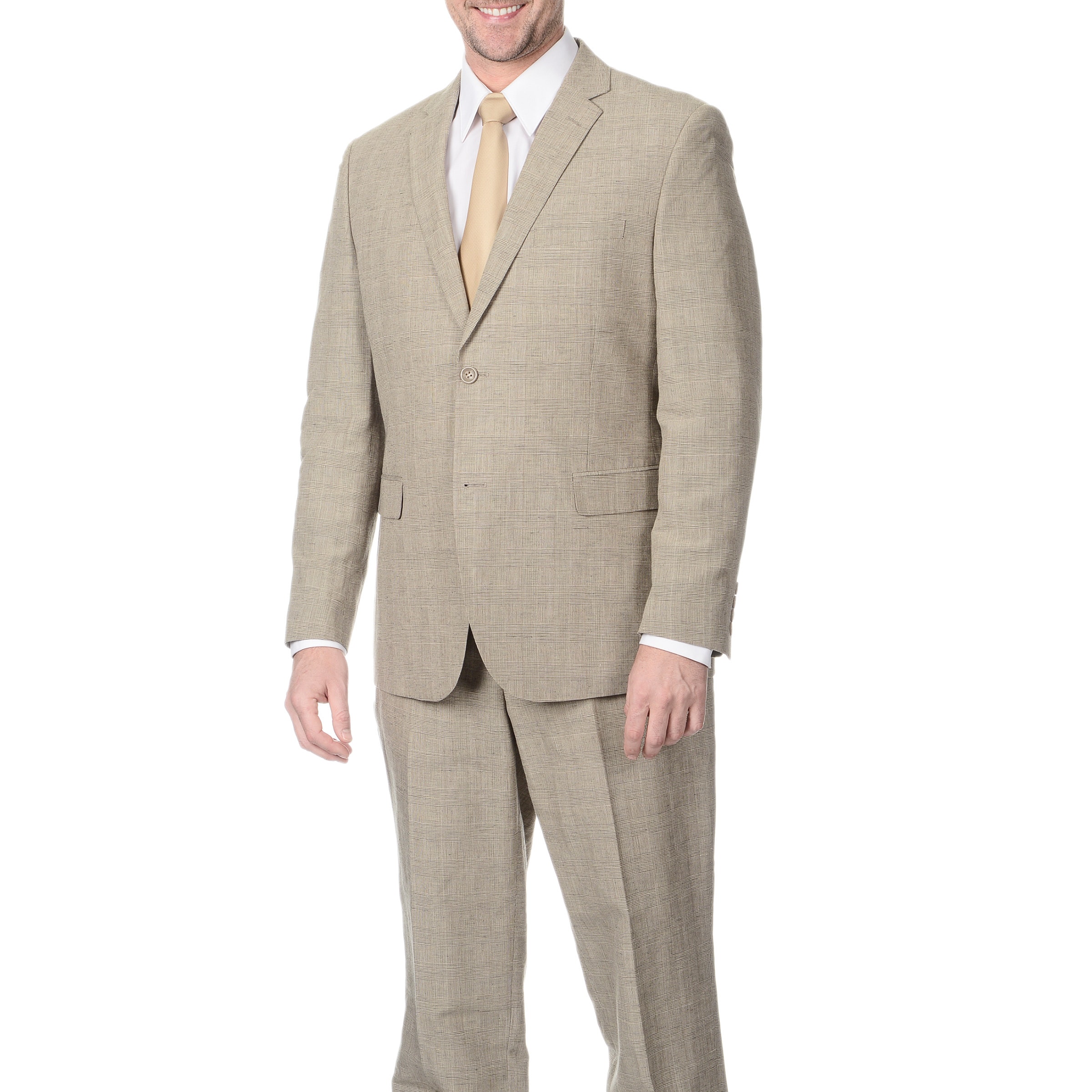 Reflections Reflections Mens Tan 2 piece Linen Suit Tan Size 36R