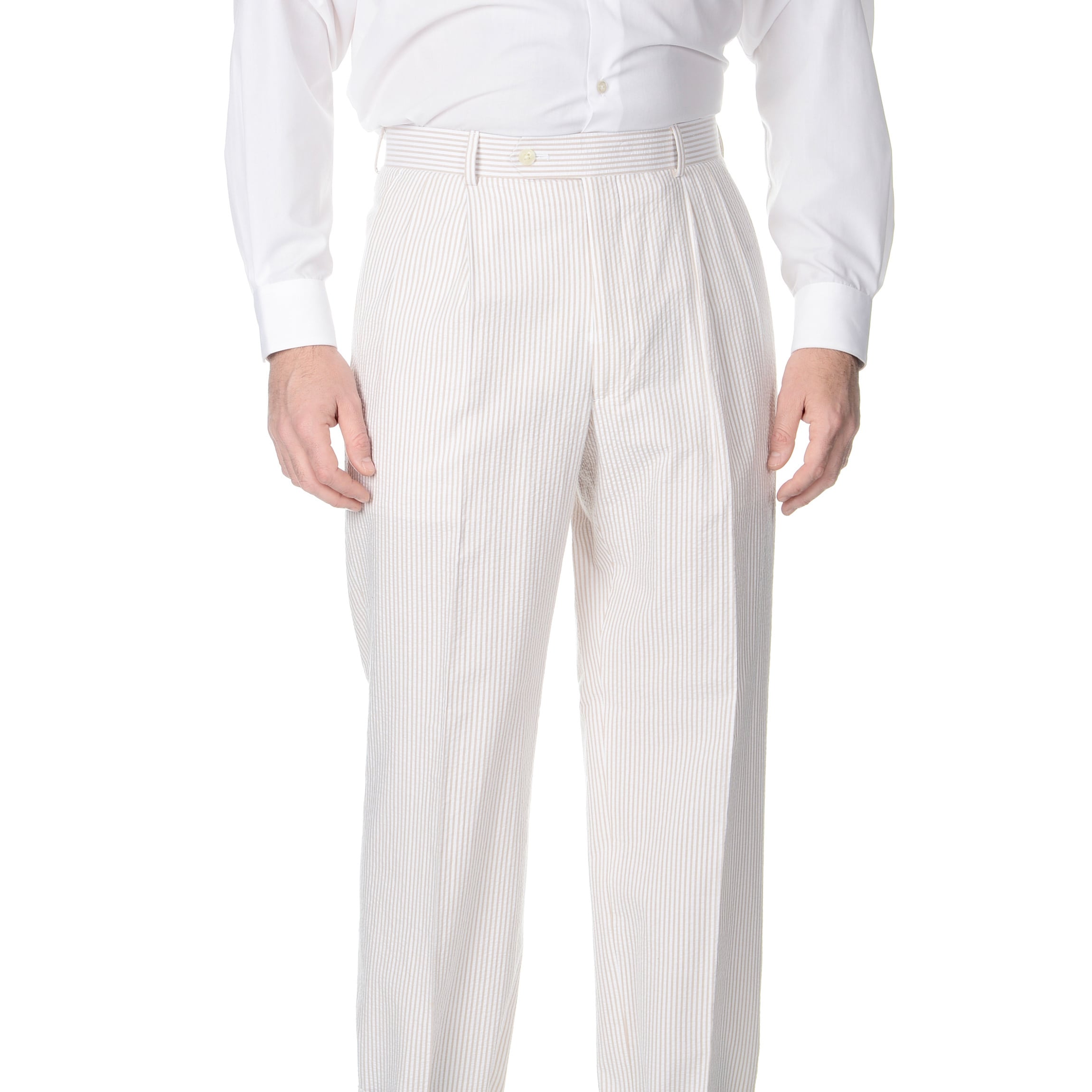 Henry Grethel Mens Big And Tall Double Reverse Pleated Front Tan/ White Suit Pants