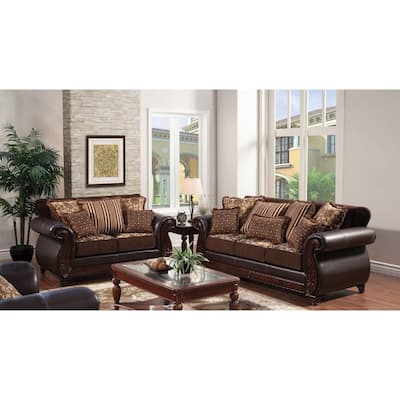 Corz Traditional Brown Faux Leather 2-Piece Sofa Set by Furniture of America