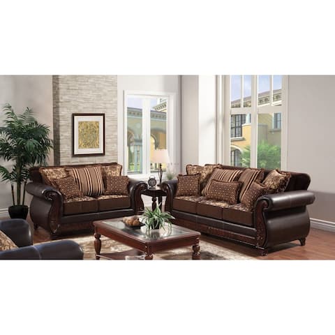 Furniture of America Corz Traditional Faux Leather 2-piece Sofa Set