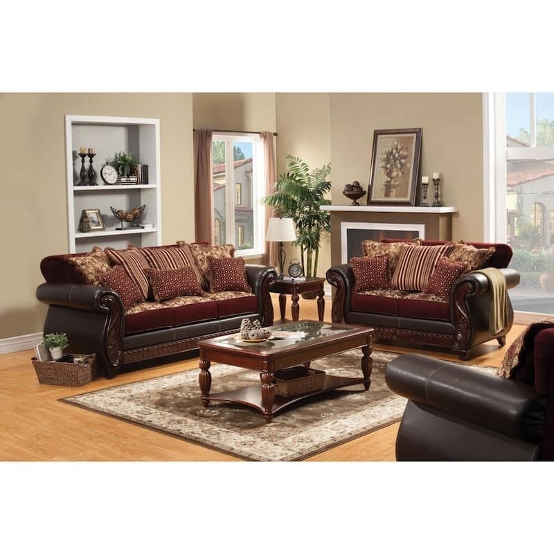 Corz Traditional Brown Faux Leather 2-Piece Sofa Set by Furniture of America