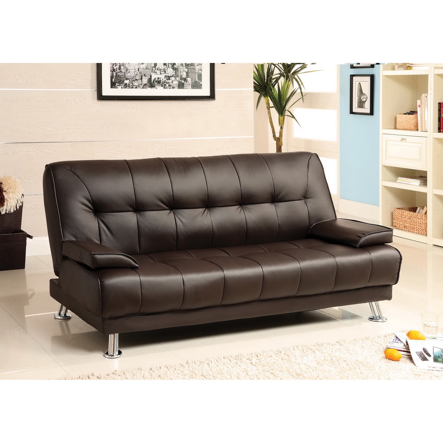 Furniture Of America Furniture Of America Nicholas Enzo Contemporary Dark Brown Tufted Leatherette Futon Sofa Brown Size Full