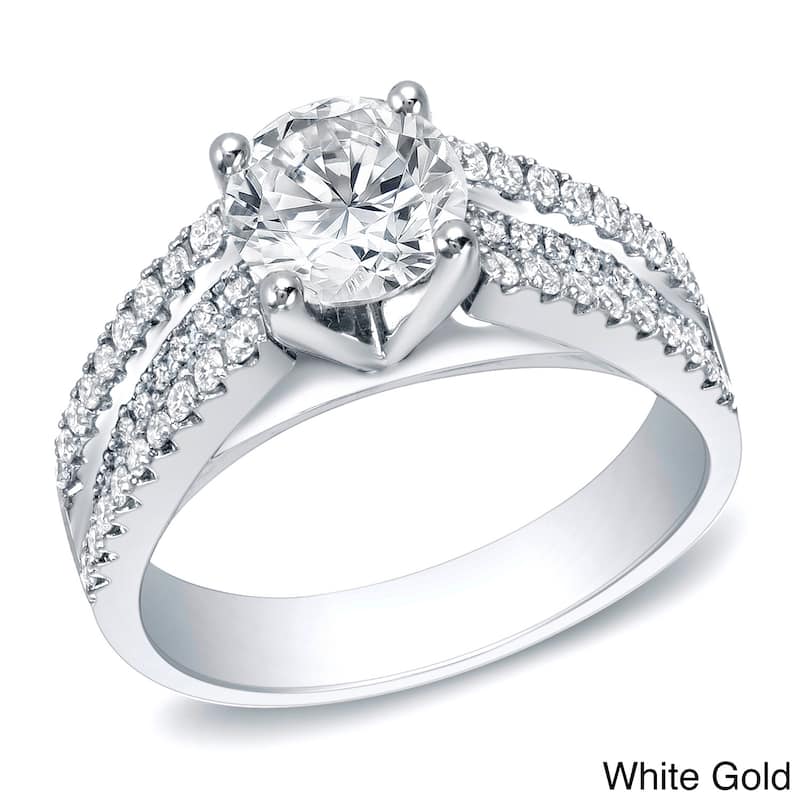 Auriya Round 1 1/2ct TDW Triple Split Shank Diamond Engagement Ring 14k Gold - 4 - White
