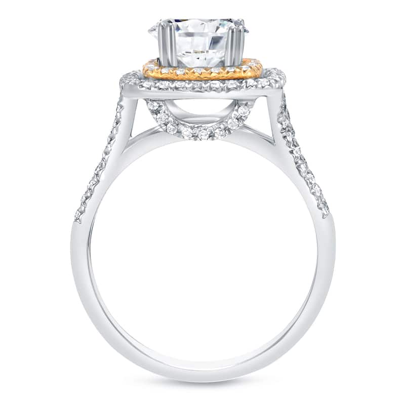 Auriya 14k Two-tone Gold 1 1/4ctw Certified Cushion-cut Diamond Halo Engagement Ring (H-I, SI1-SI2)