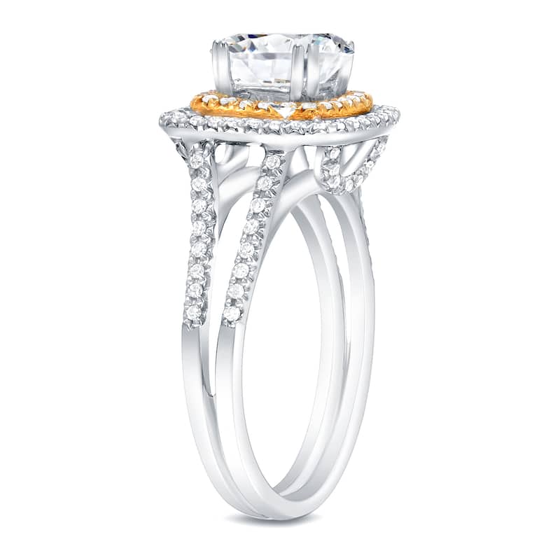 Auriya 14k Two-tone Gold 1 1/4ctw Certified Cushion-cut Diamond Halo Engagement Ring (H-I, SI1-SI2)