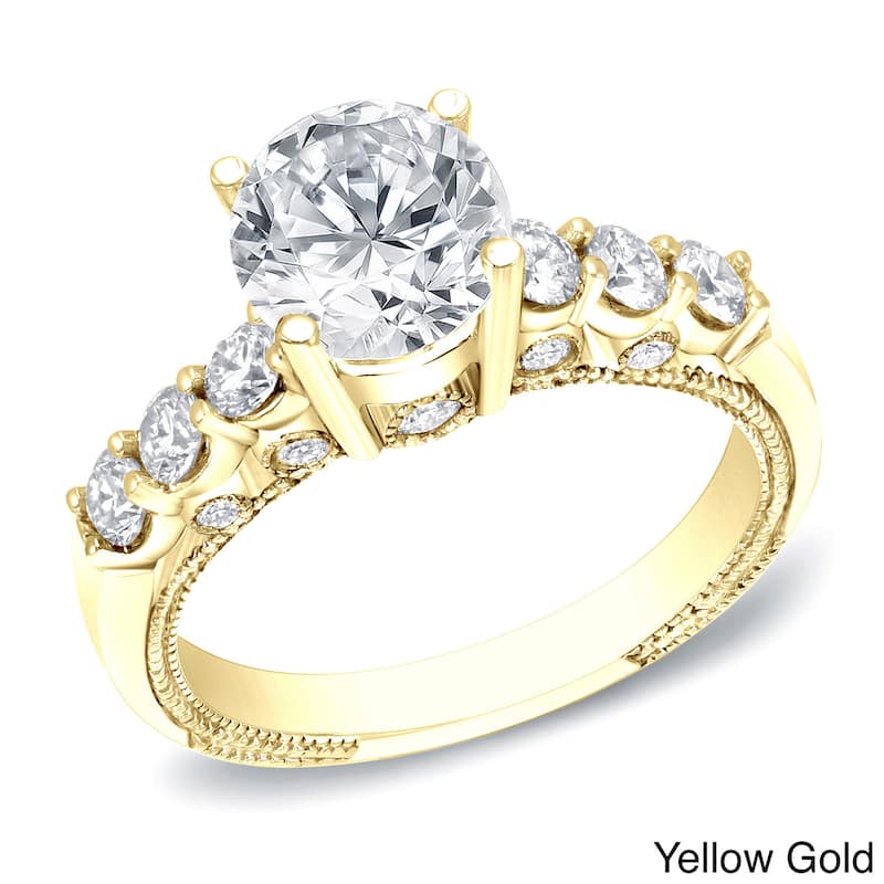 Auriya Vintage 1 1/2ct TDW Round Diamond Engagement Ring 14k Gold