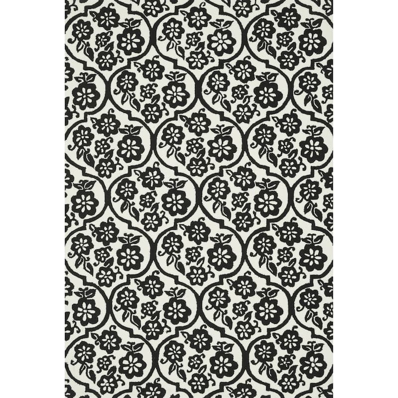 Hand-hooked Indoor/ Outdoor Capri Ivory/ Black Rug