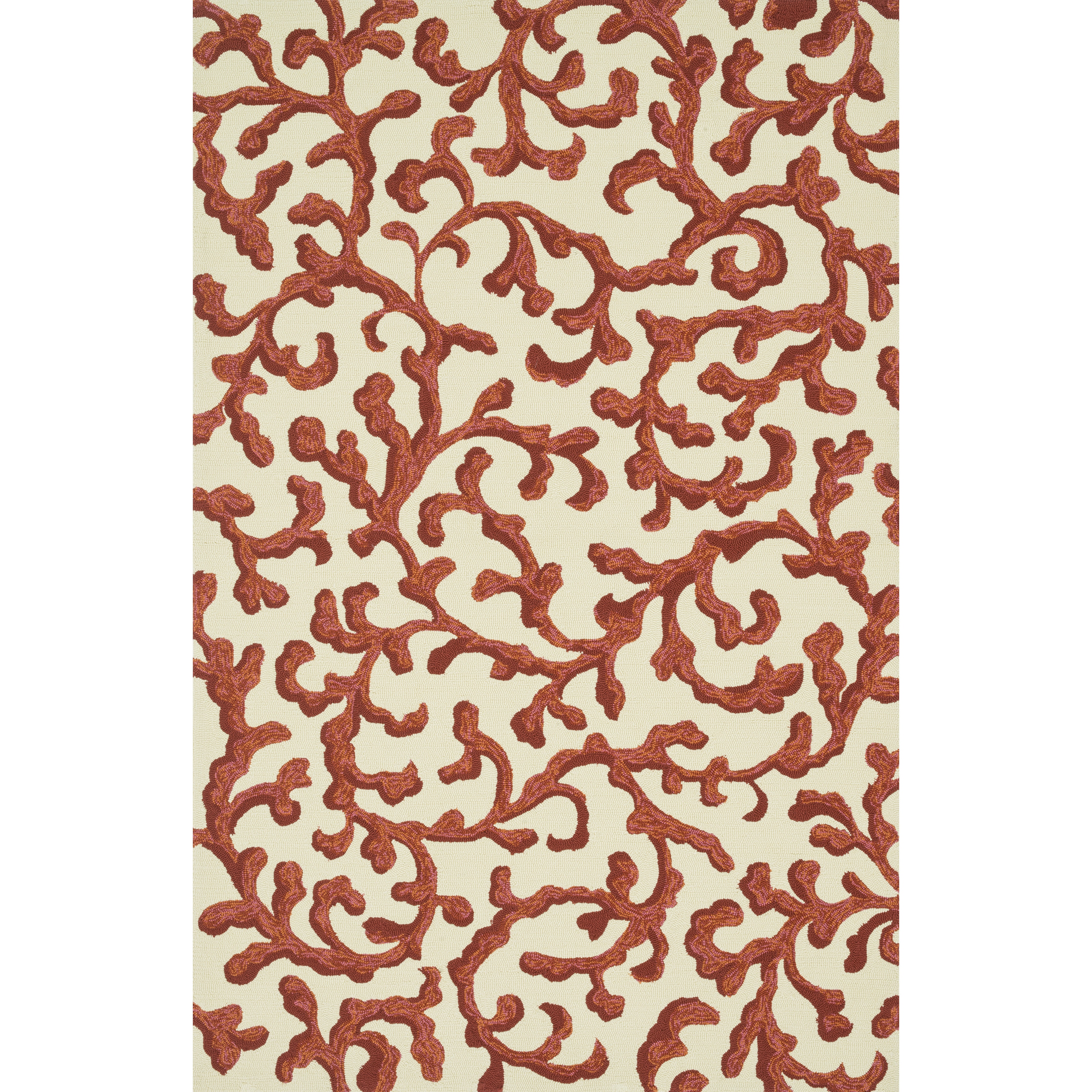 Hand hooked Indoor/ Outdoor Capri Ivory/ Coral Rug (23 X 39)