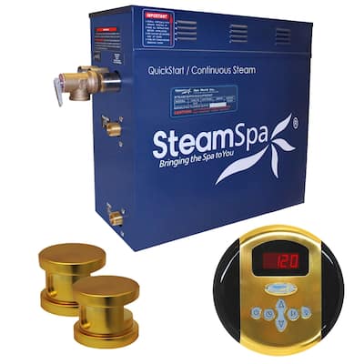 SteamSpa Oasis 12kw Steam Generator Package in Polished Brass