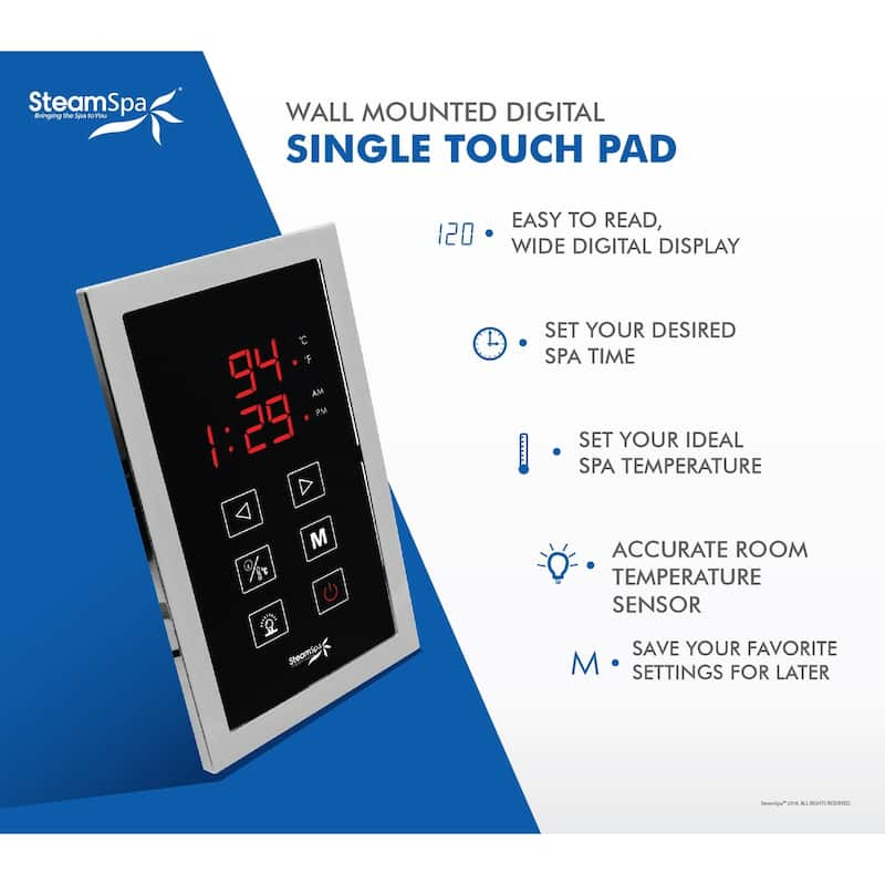 SteamSpa Oasis 6kw Touch Pad Steam Generator Package in Chrome