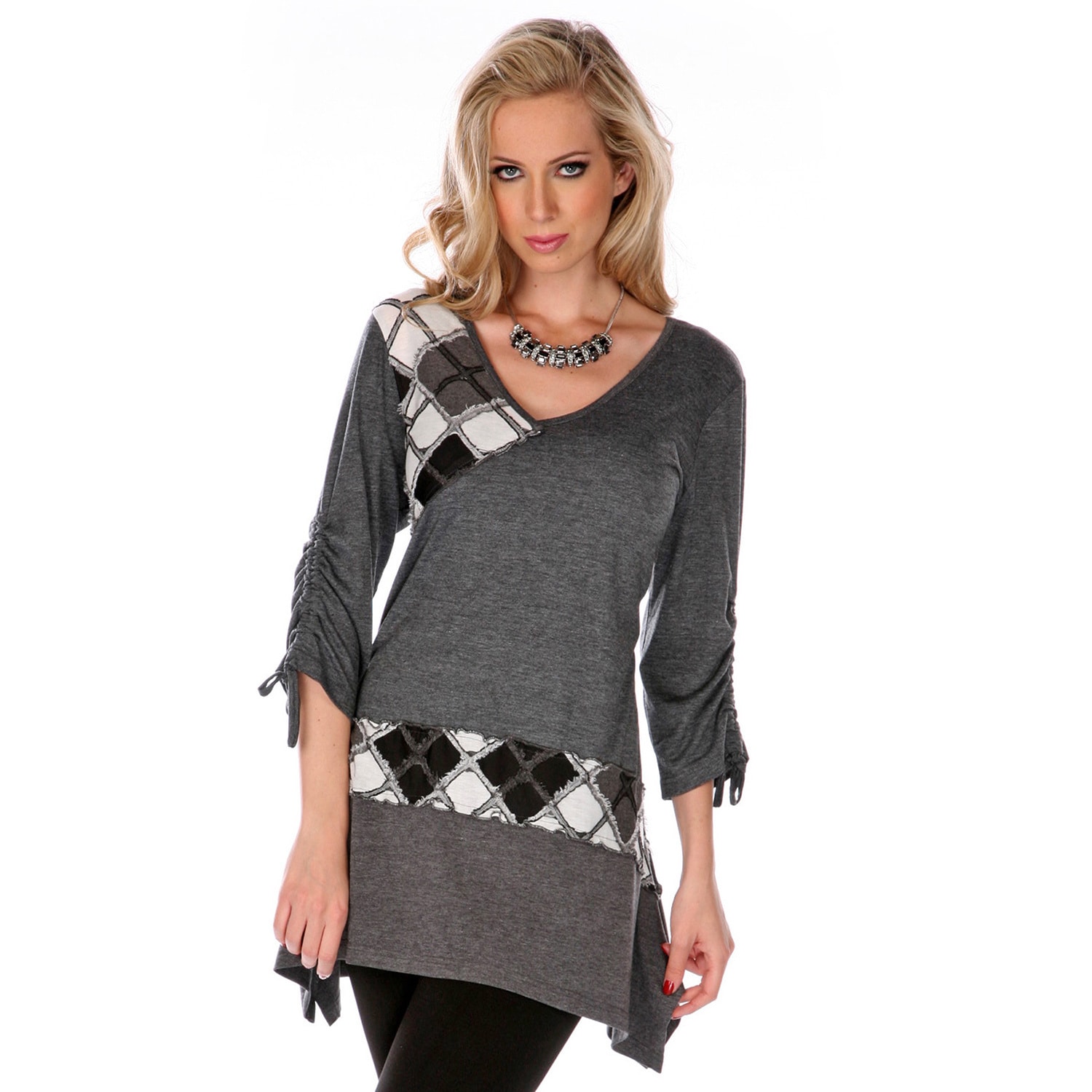 Lily By Firmiana Womens Grey Patchwork Argyle Sweater Black Size S (4  6)