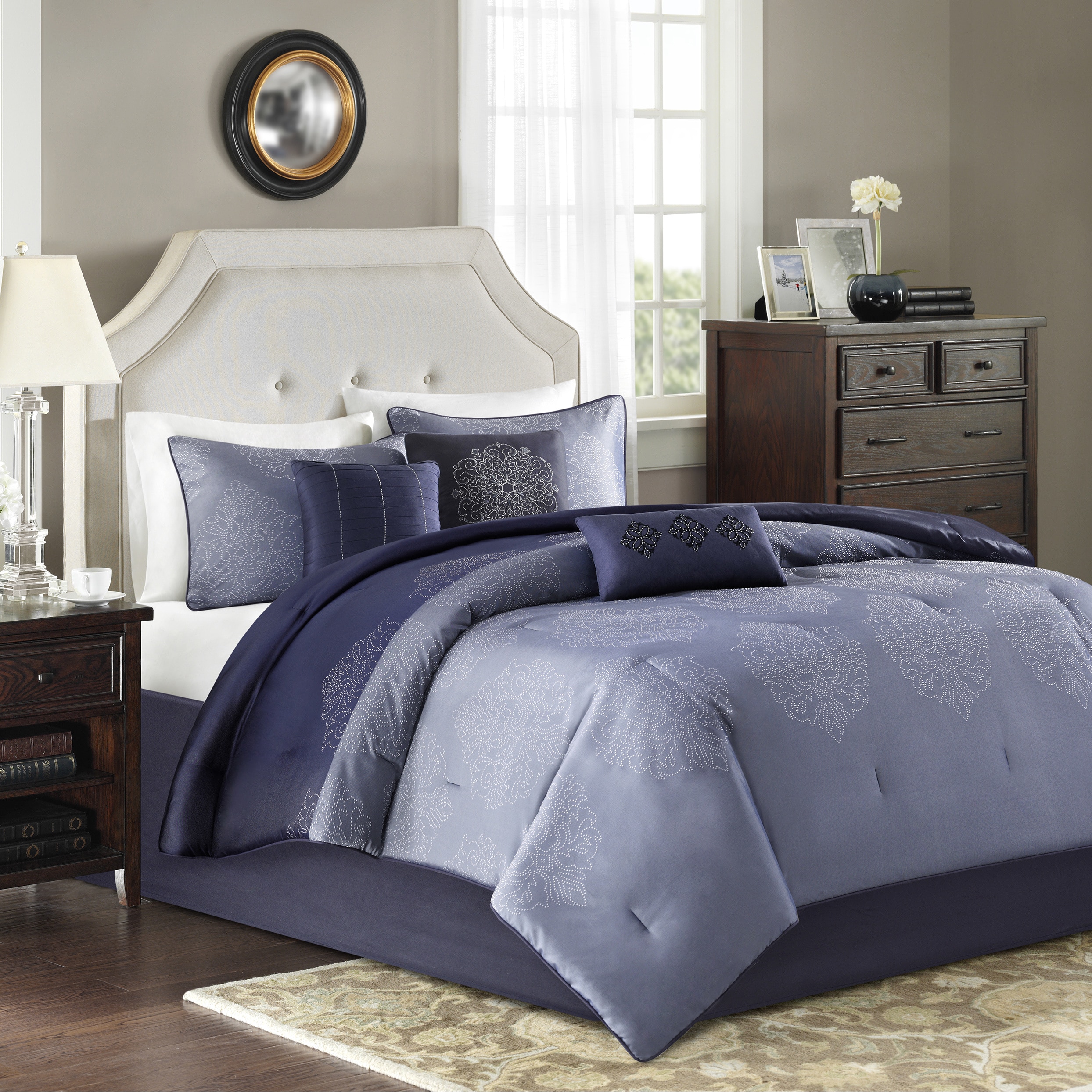 Madison Park Griffith Blue Jacquard 7 piece Comforter Set